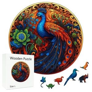 Vibrant Peacock Wooden Puzzle
